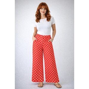 June & Hudson Red Polka Dot Wide Leg Pants Size Small‎